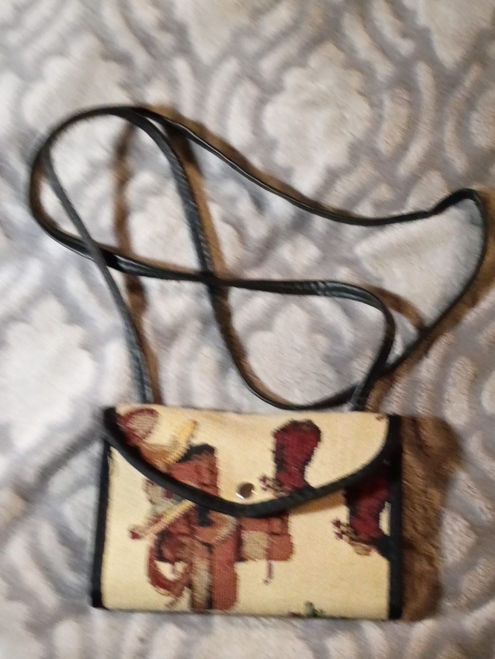 Western Vintage Tapestry Crossbody Wallet Purse in Beige and Brown